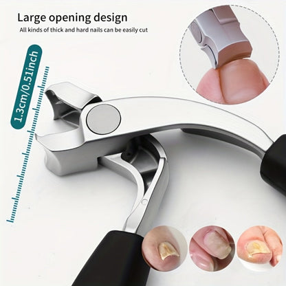 Heavy Duty Nail Clippers for Thick Toenails Seniors — Stainless Steel Concave Blade Large Opening Long Angled Handle, No-Splash Elderly Friendly Precision Toenail Trimmer with Nail File 2pcs
