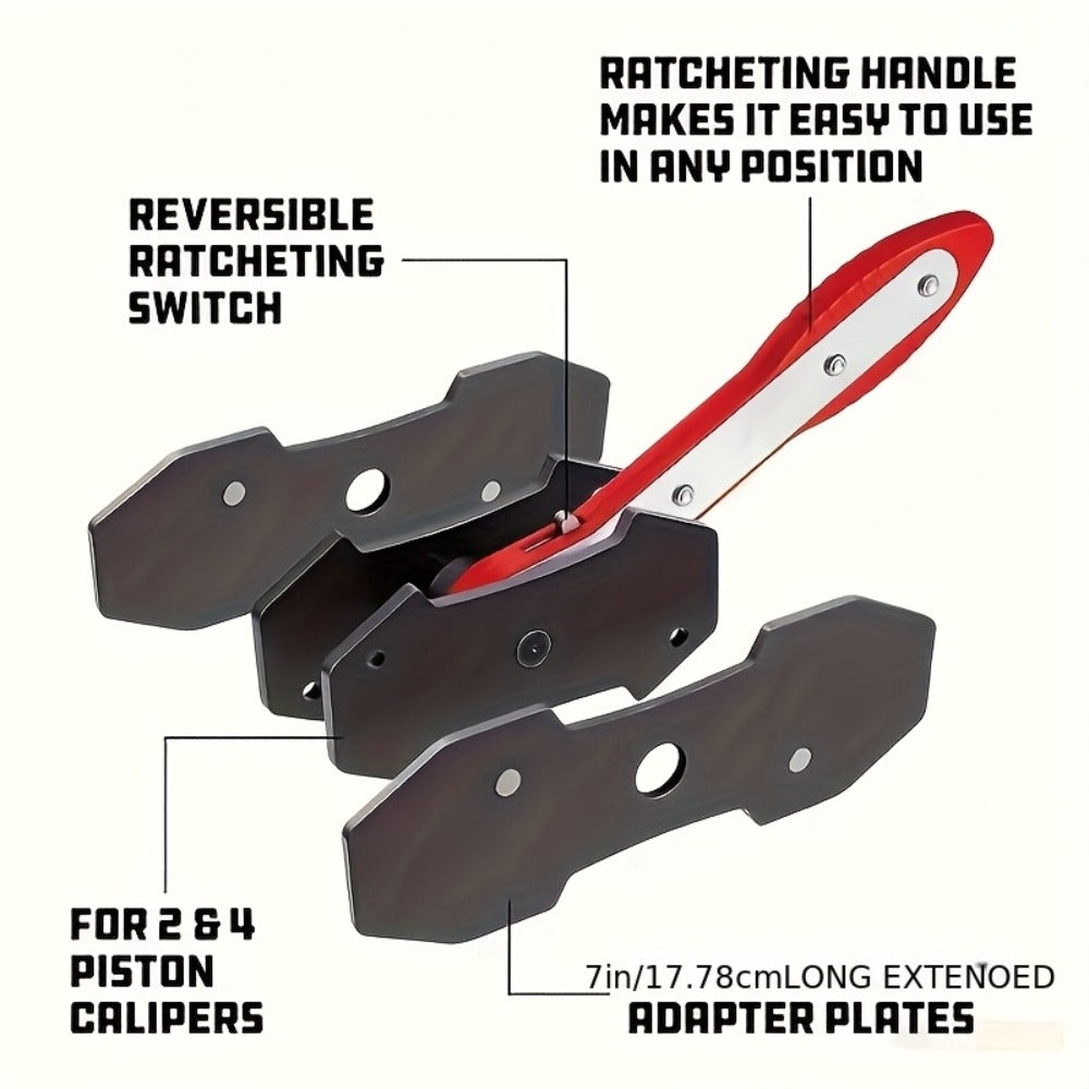 Brake Caliper Piston Compression Tool 360° Swing Ratchet – Single Dual 4-Piston Fixed Floating Disc Brake Calipers, Alloy Steel, 2 Spacers, Auto Brake Repair Tool for Cars SUVs Trucks
