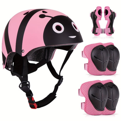 Kids Bike Helmet & Protective Gear Set 7-Piece for Ages 2-8 Boys Girls Adjustable Helmet Knee Elbow Wrist Pads for Cycling Skating Scooter Birthday Gift
