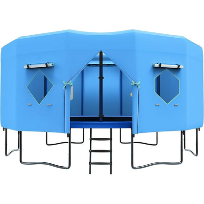 Trampoline Tent Canopy with Windows & Sun Protection – Fits 6/8/10/12/14/15/16ft Round Trampoline, Straight Pole Compatible – Outdoor Backyard Playground Cover (Tent Only)