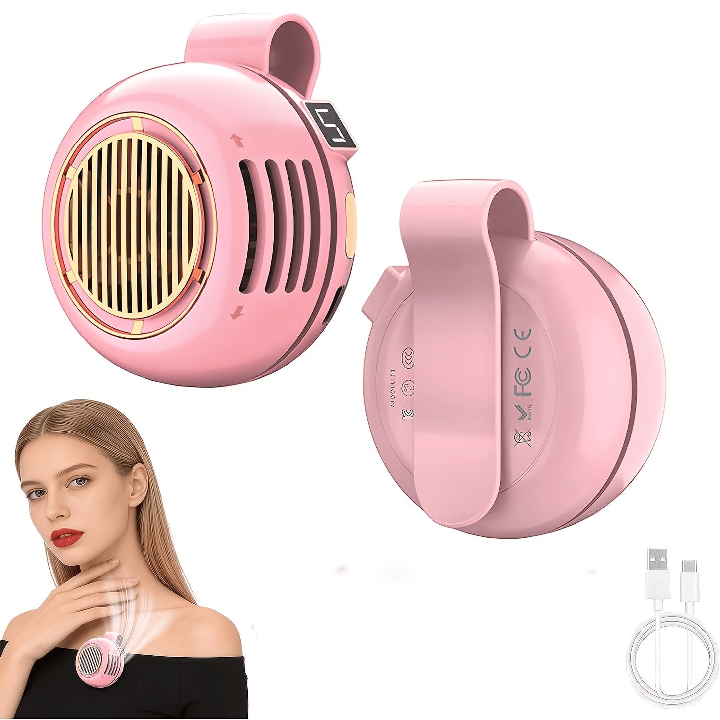 Clip-On Bladeless Neck Fan 360° Surround Wind | Rechargeable Hands-Free Mini Fan for Shirt & Waist, Portable Personal Cooling for Outdoor, Travel & Sports – Digital Display Option, Pink, Green & White, 1pc & 2pcs