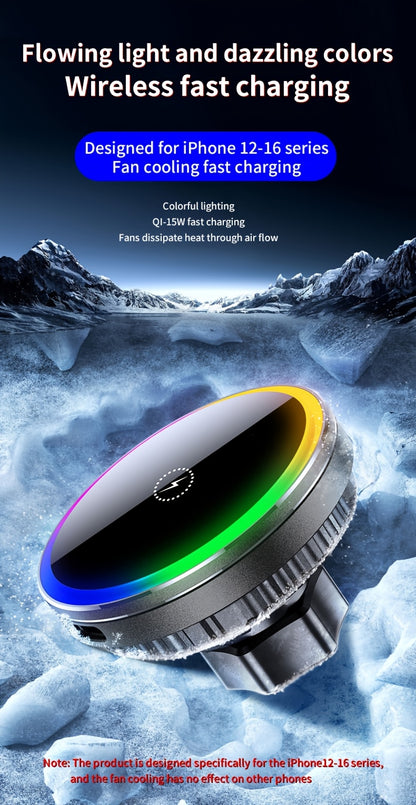 MagSafe Car Wireless Charger for iPhone 12-16 – Magnetic Air Vent Mount with Dual Cooling Fans, Qi1 Fast Charging, Sleek Circular Design for Apple iPhone 12, 13, 14, 15, 16 Series