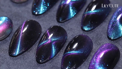 Cat Eye Gel Nail Polish Magnetic 8pcs Aurora Glitter Black Crystal Semi-Permanent — 3D Light-Shifting Nail Art Gel No Base Color Required 0.24oz LED UV Salon Home Manicure
