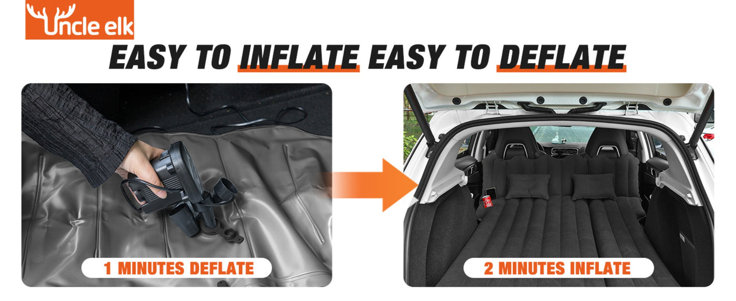 SUV Air Mattress for Camping Inflatable Car Bed with Air Pump 2 Pillows Flocking Surface Portable Sleeping Pad for SUV Backseat Road Trip Family Travel, Black