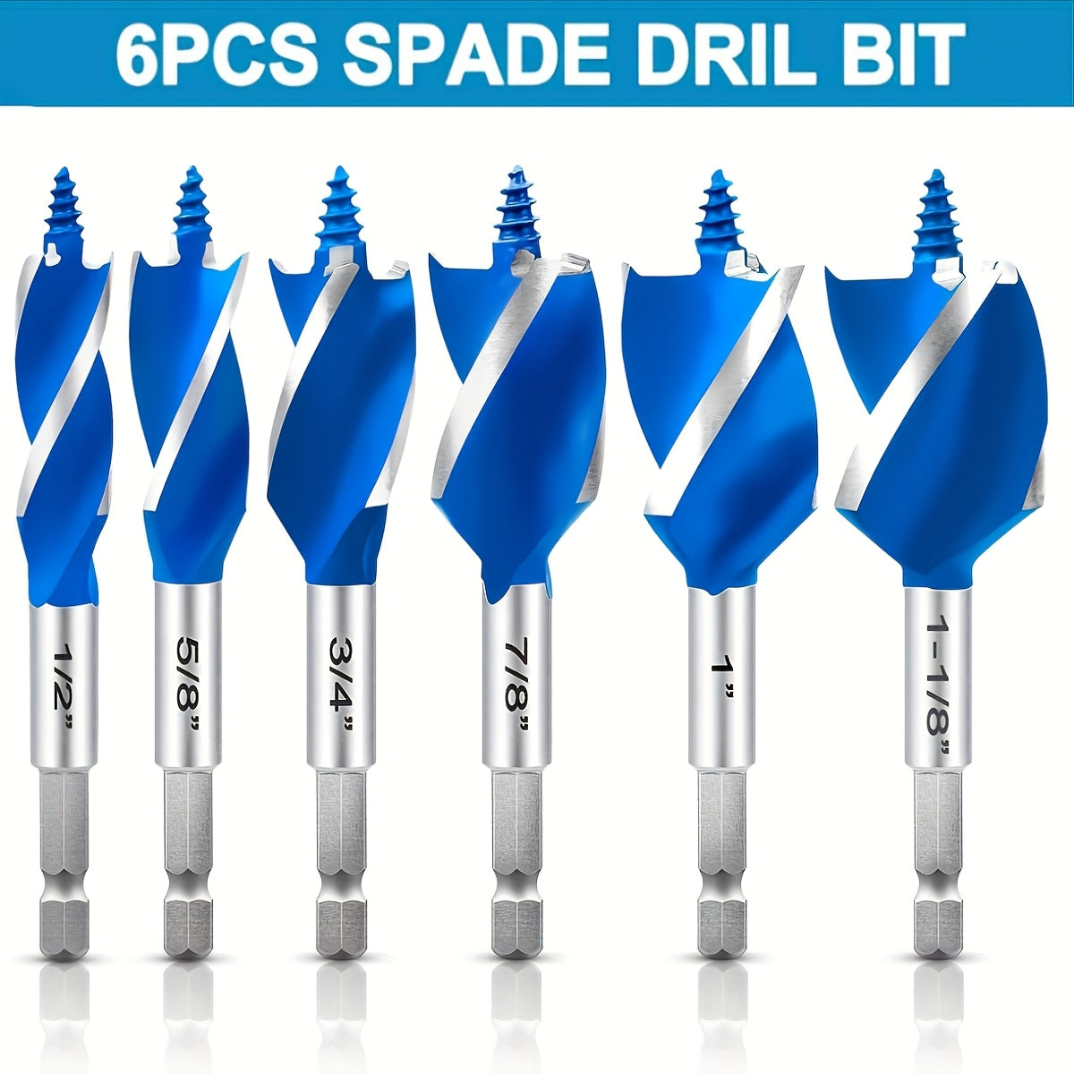Impact Drill Bit Set 6-Piece Woodworking – 1/2" to 1" Interchangeable Screwdriver Bits, 4-Inch Length with Storage Box, Multi-Size Spade Bit Kit for Wood Drilling & DIY Projects