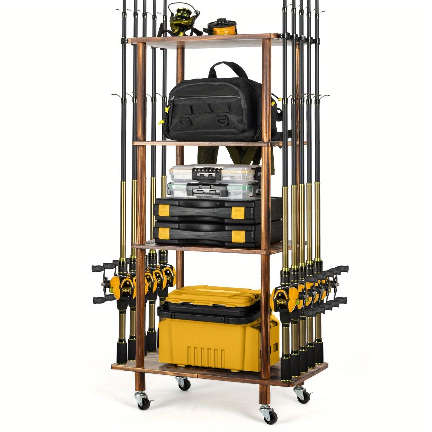 Rolling Storage Rack 3 & 4 Tier Cylindrical Mobile Organizer with Wheels - Freestanding Bathroom Kitchen Bedroom Shelf Tower for Small Spaces, Black & Natural, Space-Saving Vertical Storage Solution