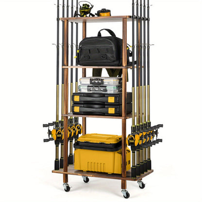 Rolling Storage Rack 3 & 4 Tier Cylindrical Mobile Organizer with Wheels - Freestanding Bathroom Kitchen Bedroom Shelf Tower for Small Spaces, Black & Natural, Space-Saving Vertical Storage Solution