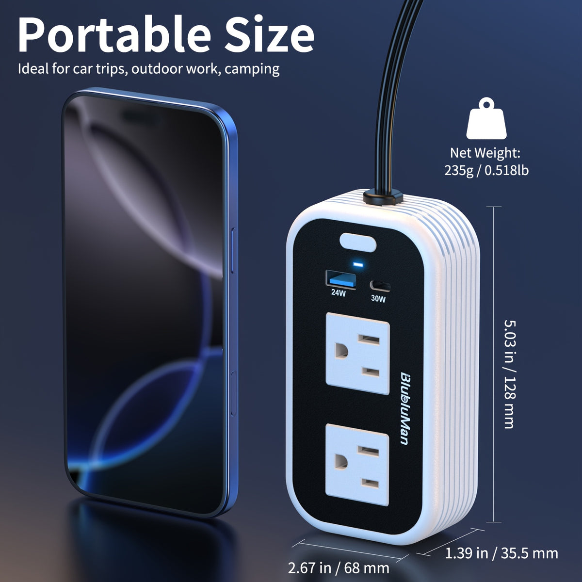 200W Car Power Inverter, Blubluman DC 12V To 110V AC Car Plug Adapter Outlet With 30W PD Charger, QC3.0 Fast Charger 24W, Power Inverter For Vehicles, Outlet For Laptop Computer Charger