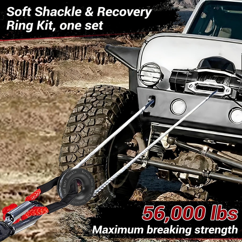 3-Pack Recovery Ring And Soft Shackle (1/2 Inch X 22 Inch) Kit for Synthetic Winch Rope for ATV UTV SUV Truck Off-Road Vehicle Recovery