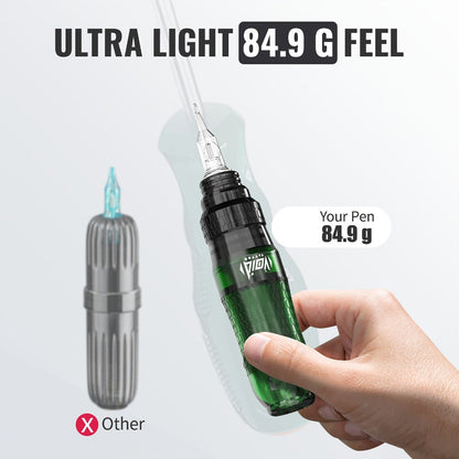 Tattoo Pen Kit VOID Wireless 1200mAh Anti-Slip Grip 4-12V Adjustable 10 Cartridge Needles 5 Ink Shades 3-4 Hour Battery Rotary Tattoo Gun for Beginners Purple Green