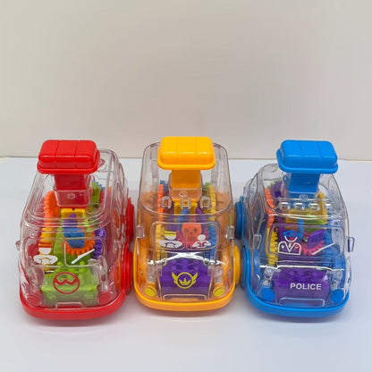 Gear Toy Cars for Toddlers 3-Pack, Transparent Body See-Through Gear Mechanism Push-and-Go Vehicle Set, Red Yellow Blue Police Cars, Educational STEM Toy for Kids Ages 2-6, Birthday Gift for Boys Girls