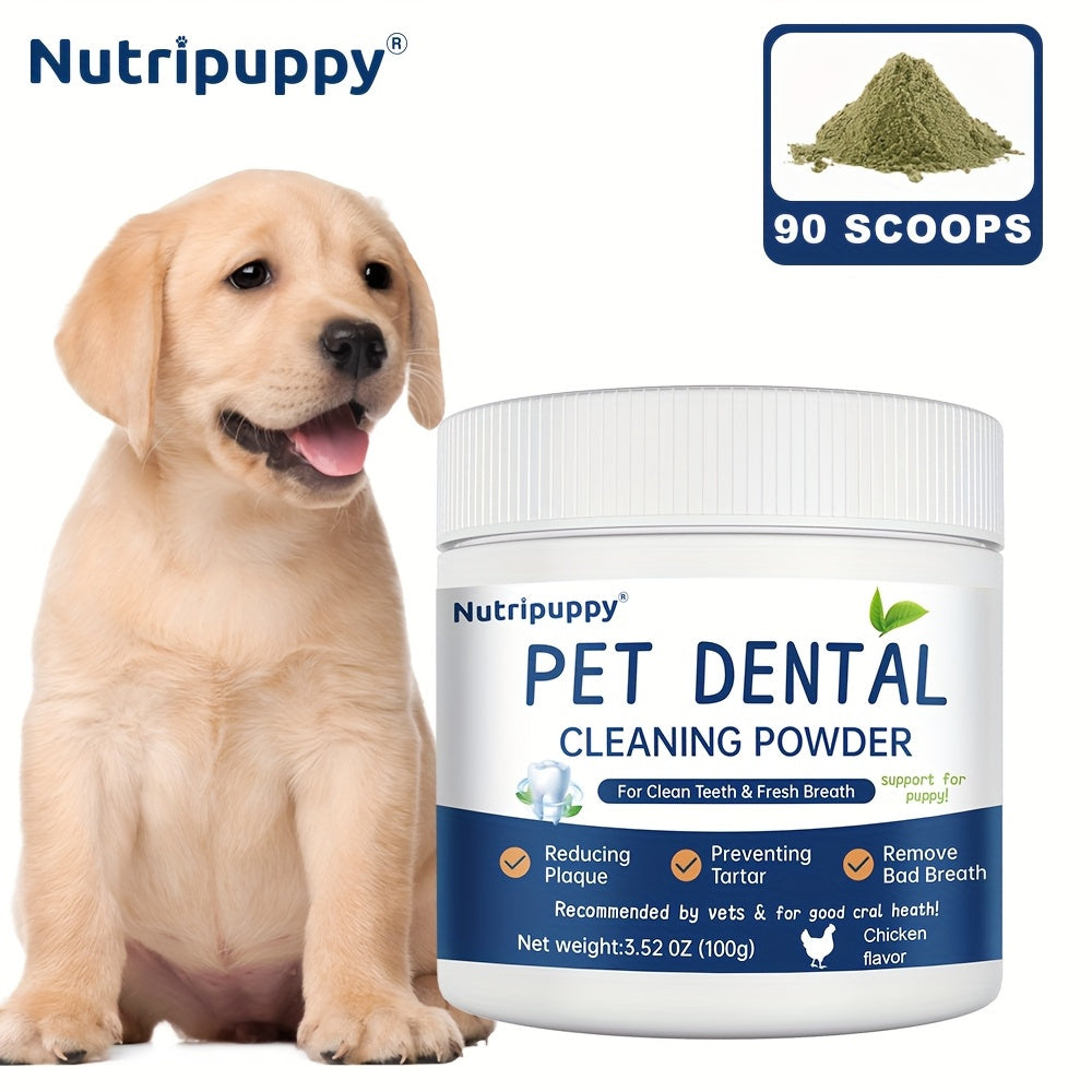 Pet Dental Powder for Dogs & Cats – Plaque Remover, Bad Breath Freshener & Tooth Cleaning Powder, No-Brush Oral Care Solution, 100g – Safe Daily Dog Dental Health Supplement
