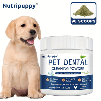 Pet Dental Powder for Dogs & Cats – Plaque Remover, Bad Breath Freshener & Tooth Cleaning Powder, No-Brush Oral Care Solution, 100g – Safe Daily Dog Dental Health Supplement