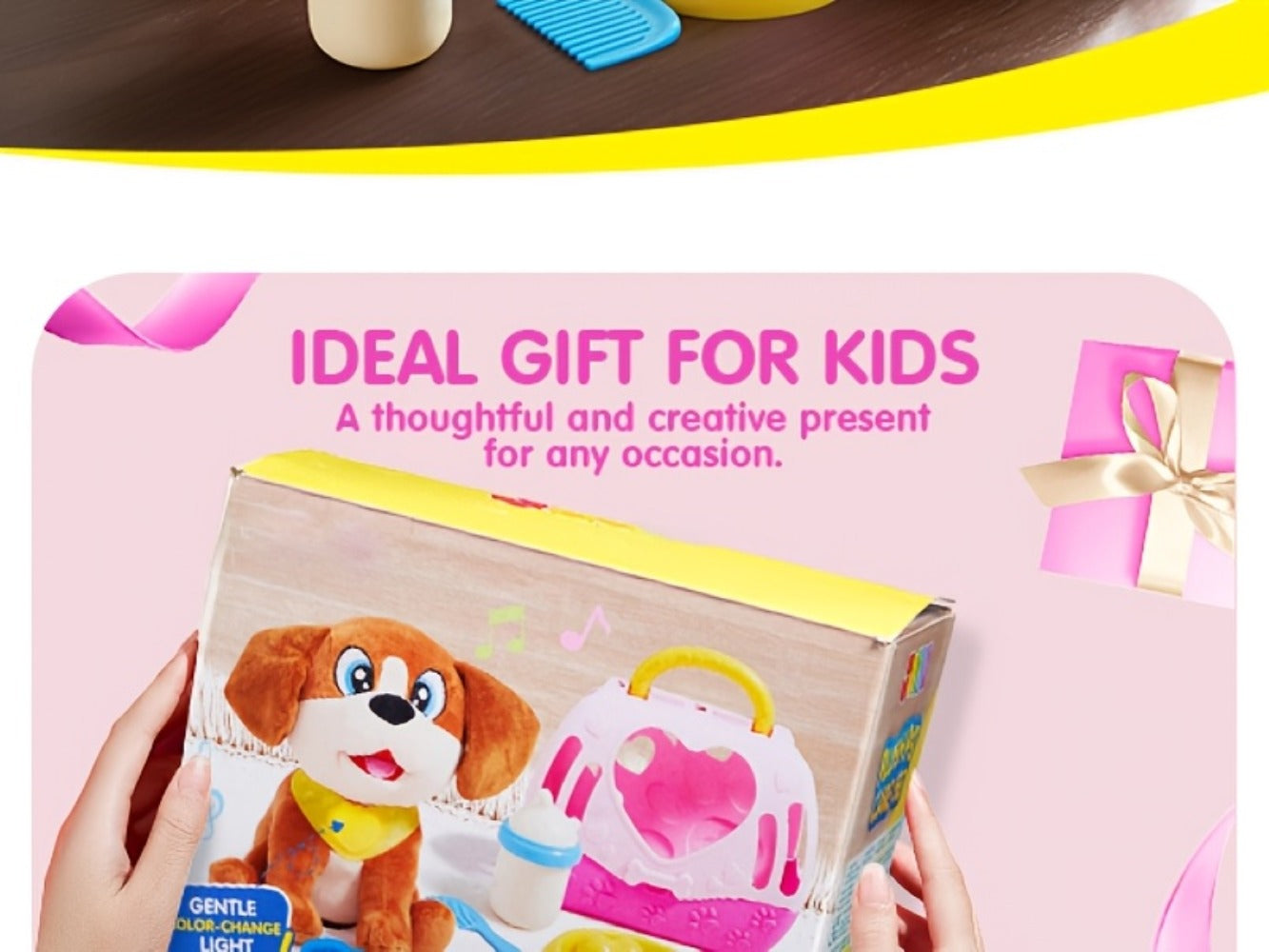 Interactive Plush Dog Toy for Toddlers with Carrier Set Music Lights Sounds Soft Breathing Glow Puppy Pet Toy with Accessories Birthday Gift for Girls 18 Months 2 3 Year Old