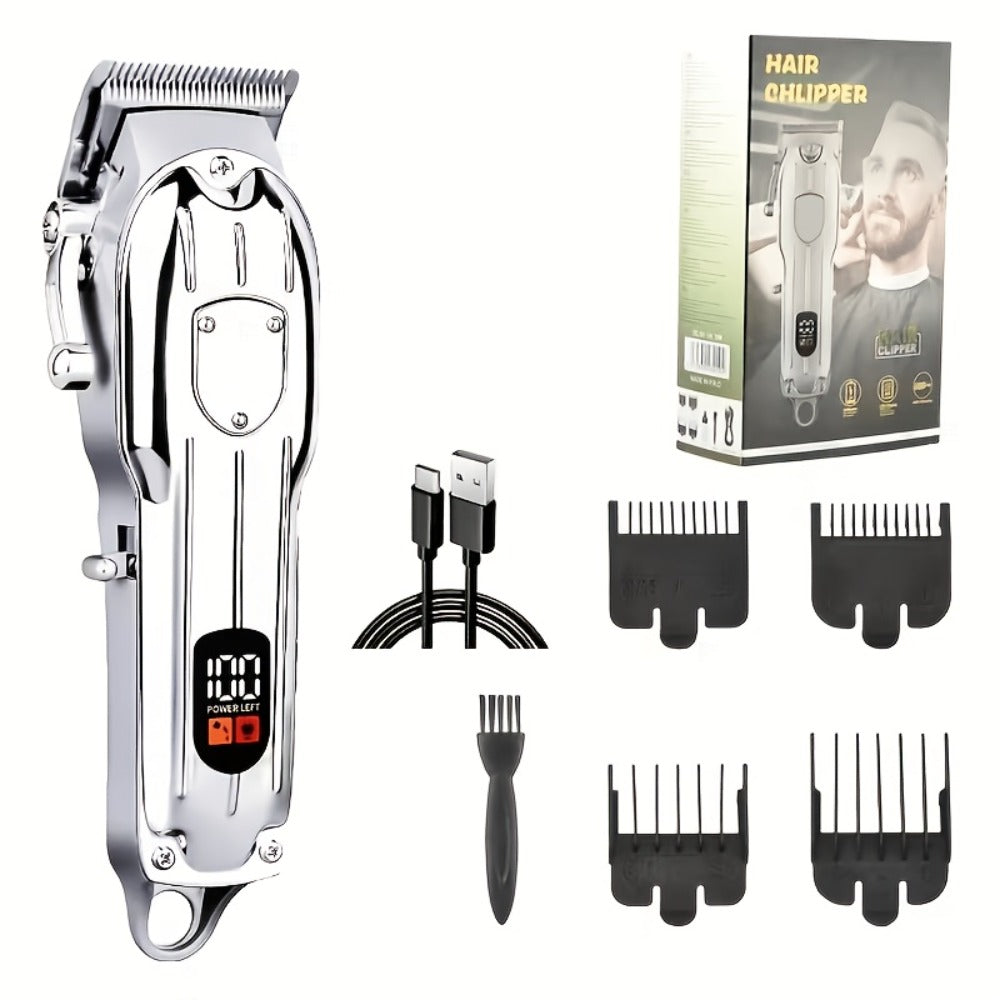 Professional Electric Hair Clipper Set for Men — 5-Speed LED Display Rechargeable Beard Trimmer & Hair Carving Kit, Cordless Home Barber Grooming Set, Father's Day Gift for Men
