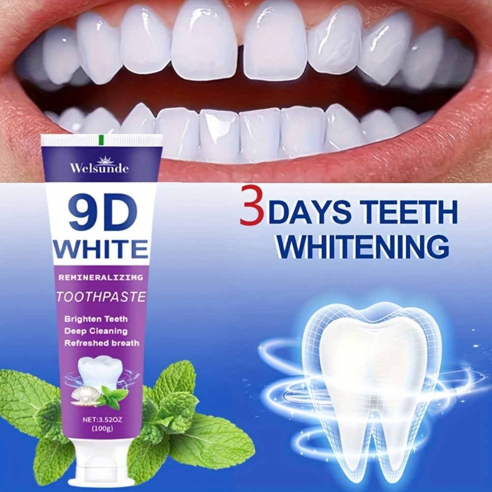Remineralizing Toothpaste 4-Pack – 9D Purple Hypoallergenic Formula with Essential Oils, 400g Deep Cleaning Whitening Toothpaste for Sensitive Teeth, Gentle Gum Care & Fresh Breath, Daily Home & Travel Oral Hygiene
