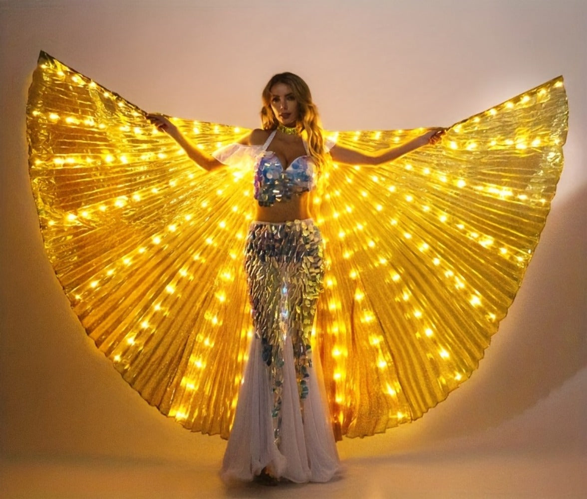 LED Feather Dance Costume Glowing Luminous – Light Up Belly Dance Performance Dress for Women Halloween Christmas Mardi Gras Rave Stage Show White Purple Warm White