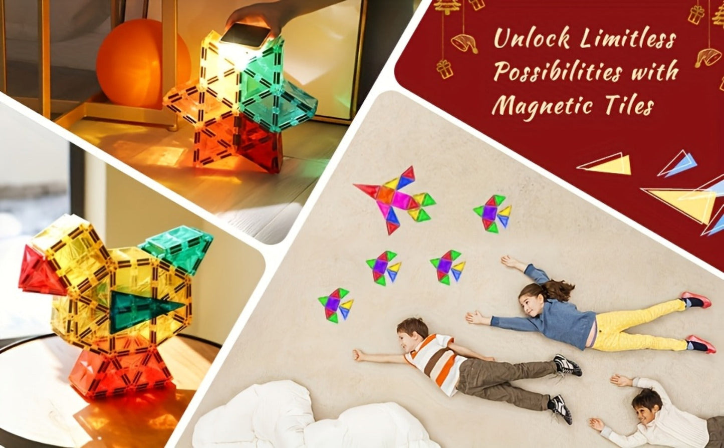 Magnetic Tiles 120pcs with 2 Toy Cars for Kids Ages 3 4 5 6 – Deluxe 3D Magnet Building Blocks Stacking Ramp Set STEM Educational Toy Creative Birthday Christmas Gift Boys Girls