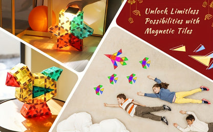 Magnetic Tiles 120pcs with 2 Toy Cars for Kids Ages 3 4 5 6 – Deluxe 3D Magnet Building Blocks Stacking Ramp Set STEM Educational Toy Creative Birthday Christmas Gift Boys Girls