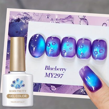 Cat Eye Magnetic Gel Nail Polish 10ml - Blueberry Glitter Purple Blue Glass Bead Sparkling Effect, UV LED Semi-Permanent Gel Varnish with Magnetic Stick, DIY Salon Nail Art