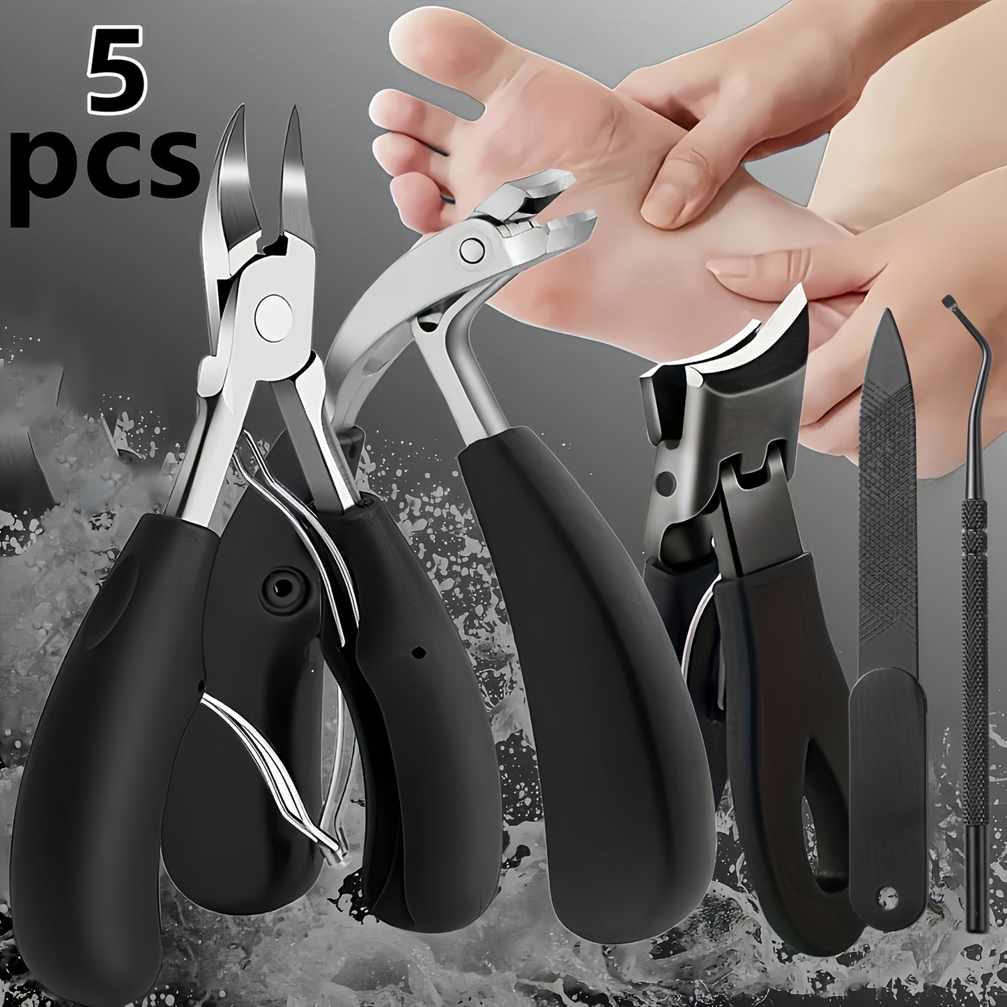 Large Opening Diagonal Blade Toenail Clippers for Thick Nails 5-Piece Set Heavy Duty Stainless Steel Ingrown Toenail Clipper with Nail File for Seniors Men Women Big Toe Cutter Kit
