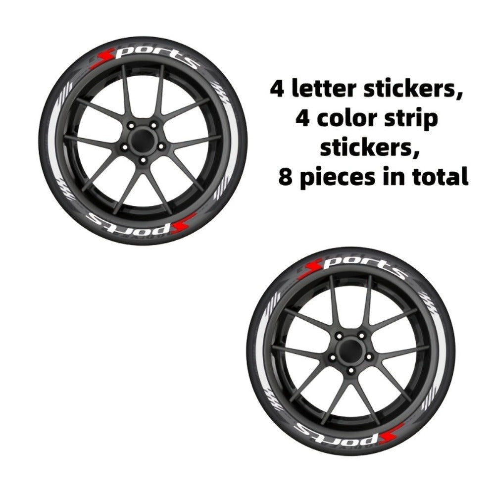 Tire Letter Stickers – Sport Racing PVC Tire Decals for Car & Motorcycle, Self-Adhesive Raised Letter Stickers, Cool Car Modification Decoration (Pack of 8)