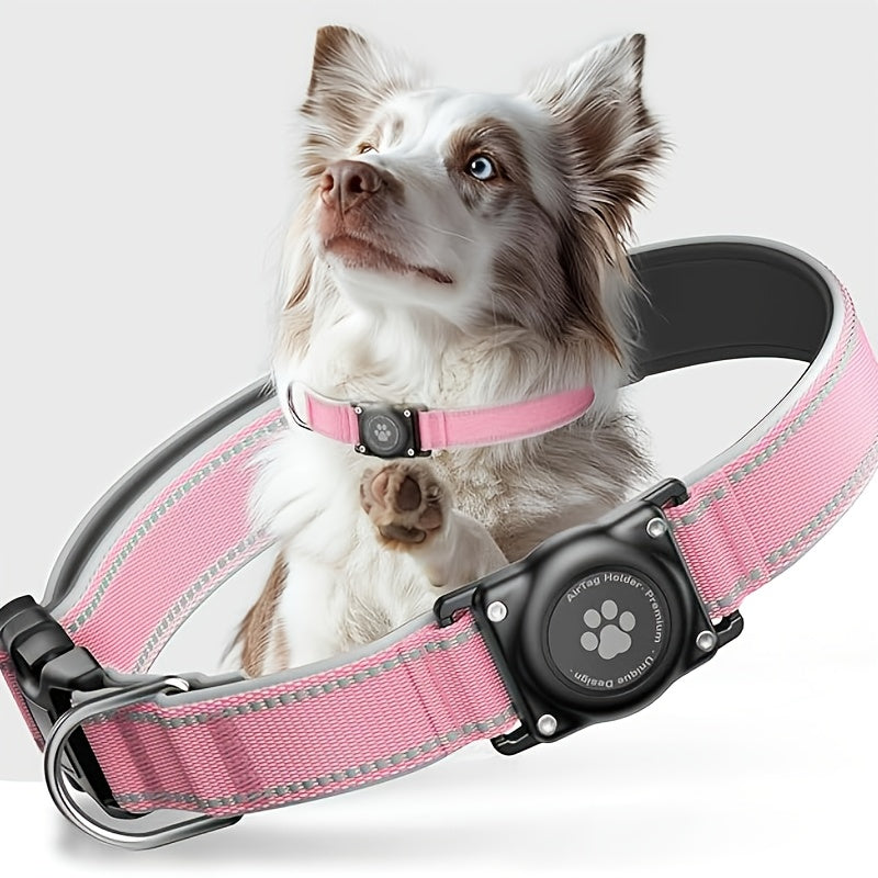 Reflective Dog Collar with AirTag Holder – Padded Durable Collar for Small, Medium & Large Dogs | S, M, L, XL | 6 Colors