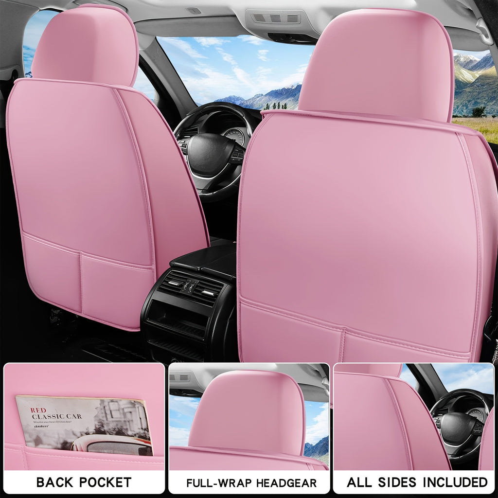 5-Seat Nappa Leather Breathable Perforated Air Hole Universal Car Seat Covers Full Set Full Surrounding Front Back Side Cushion Protector Fit for Most Cars SUV Truck Sedan