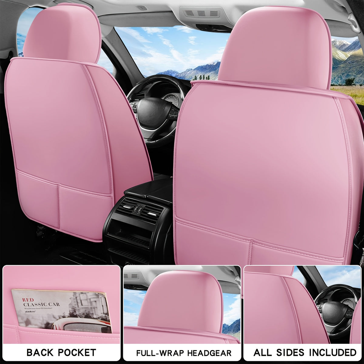 5-Seat Nappa Leather Breathable Perforated Air Hole Universal Car Seat Covers Full Set Full Surrounding Front Back Side Cushion Protector Fit for Most Cars SUV Truck Sedan
