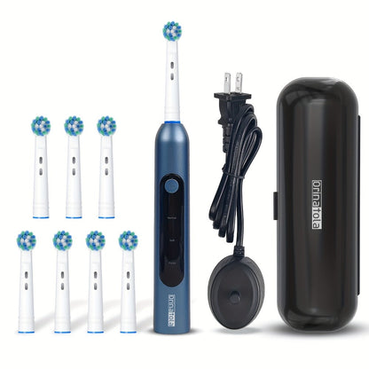 Rotating Electric Toothbrush with 8 Replacement Heads – Wireless Induction Charging, 3 Cleaning Modes, IPX7 Waterproof, Oral Care Gift for Family, Friends & Parents – Blue, Purple, Black