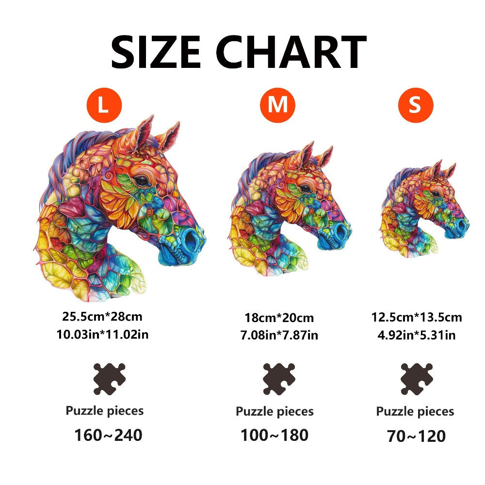 Wooden Jigsaw Puzzle Horse Design for Adults – Artistic Irregular Shaped Pieces in 3 Sizes S M L, Challenging Brain Teaser Puzzle for Families, Birthday Halloween Christmas Thanksgiving Gift, Premium Wood