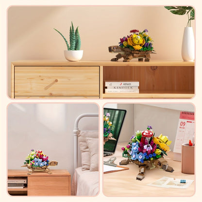 Turtle Flower Planter Building Block Set 510 Pieces – Cute Turtle Brick Puzzle Decor Toy, Unique Handmade Display Gift for Kids Teens Adults Birthday Valentine Christmas Halloween (Turtle Flower)