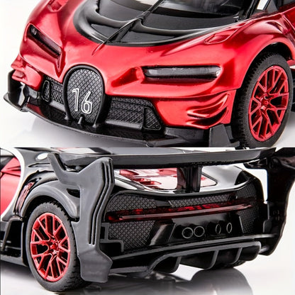 1:32 Vision GT Supercar Die-Cast Pull-Back Toy Car with Lights & Sounds – Zinc Alloy Model Car for Kids & Collectors, Red, Birthday Christmas Gift