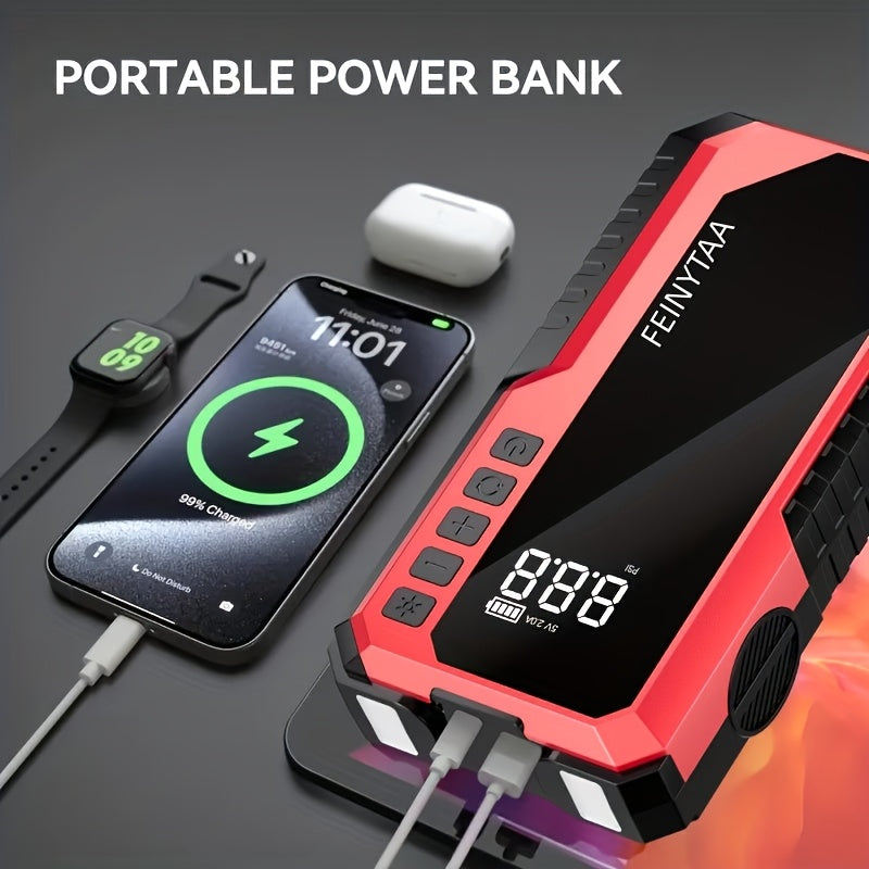 6000A/11000A Peak Jump Starter with Digital Tire Inflator Air Compressor, Multi-Function Car Jump Box Equipped with Smart Anti-Burn Battery Clips & LED Flashlight, Portable Emergency Power Bank for Car, RV, Motorcycle Vehicle Roadside Tools, Giftable