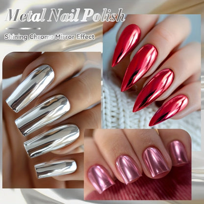 Quick-Dry Metallic Nail Polish Set 8 Colors - Super Bright Mirror Finish No UV Lamp Needed Regular Nail Polish, French Style Glass Bottle Nail Art Kit for Women Girls