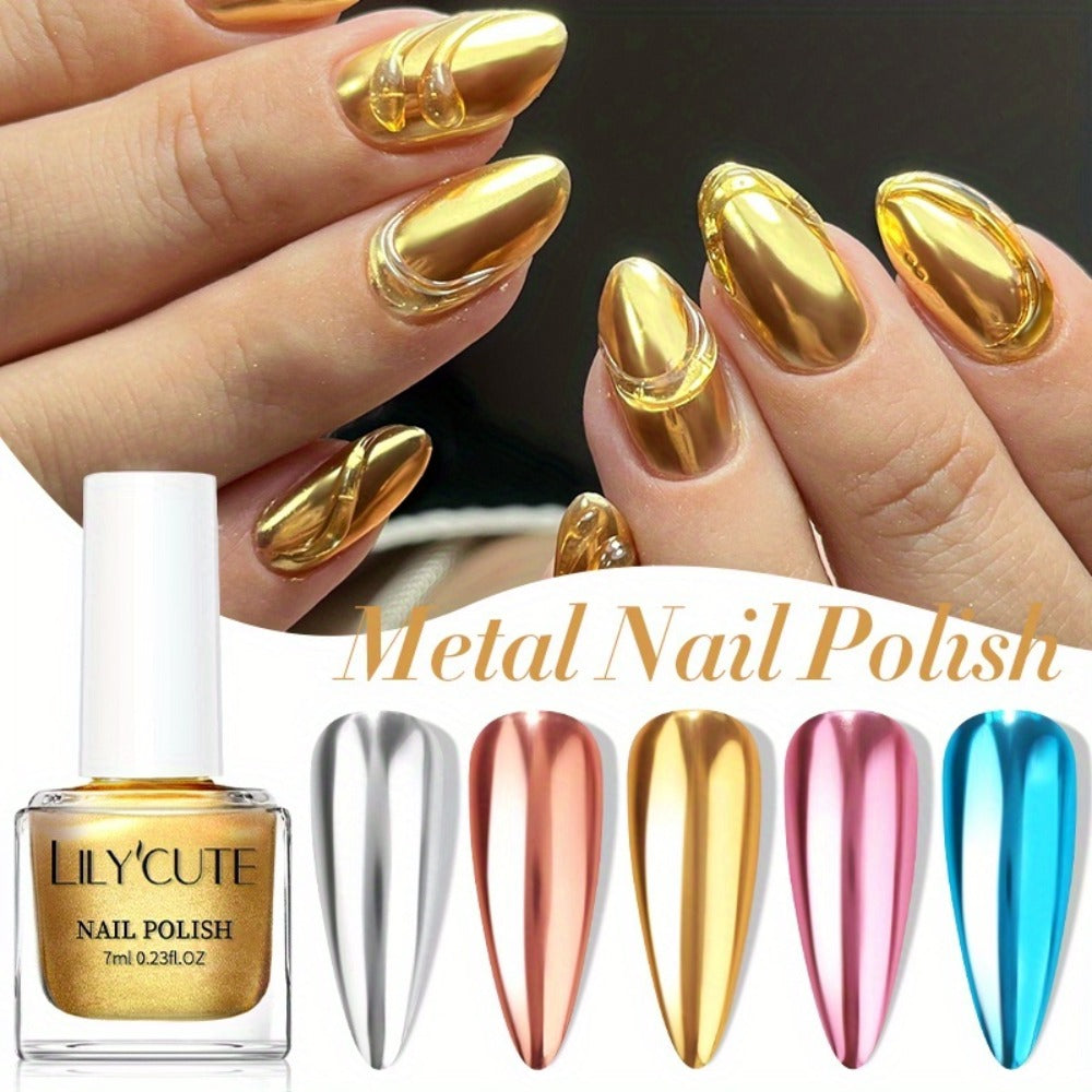 Quick-Dry Metallic Nail Polish Set 8 Colors - Super Bright Mirror Finish No UV Lamp Needed Regular Nail Polish, French Style Glass Bottle Nail Art Kit for Women Girls
