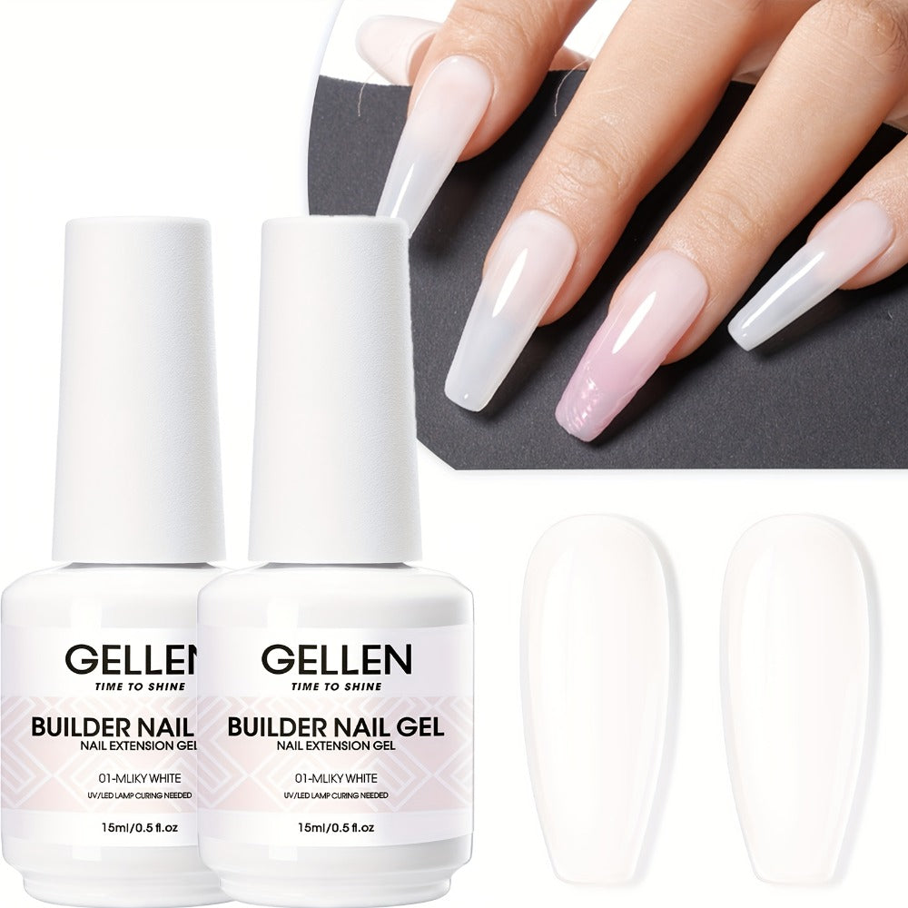 Hard Gel Nail Extension Builder Gel 7-in-1 Self-Leveling – 28+ Day Wear, LED UV Cured, 15ml, Clear Pink Nude Baby Pink Milky White, Acrylic Alternative for DIY Salon Manicure Women Nail Technicians