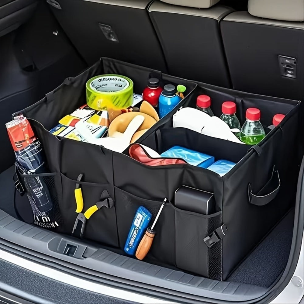 Foldable Car Trunk Organizer - Large Capacity Multi-Compartment Storage Box for Cars, Trucks & SUVs, Ultra-Durable Collapsible Cargo Storage, Black