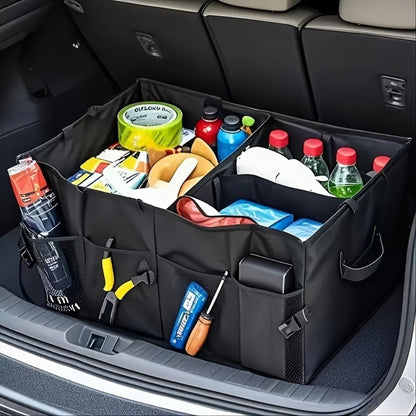 Foldable Car Trunk Organizer - Large Capacity Multi-Compartment Storage Box for Cars, Trucks & SUVs, Ultra-Durable Collapsible Cargo Storage, Black