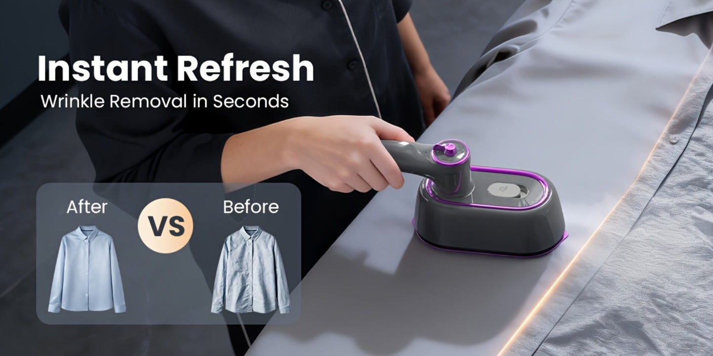 Mini Travel Steamer 2-in-1 Dry Steam Iron Foldable 180 Degree Handle 15-Second Heat 85ml Leak-Proof Tank ETL Certified for All Fabrics Home Travel Purple Black