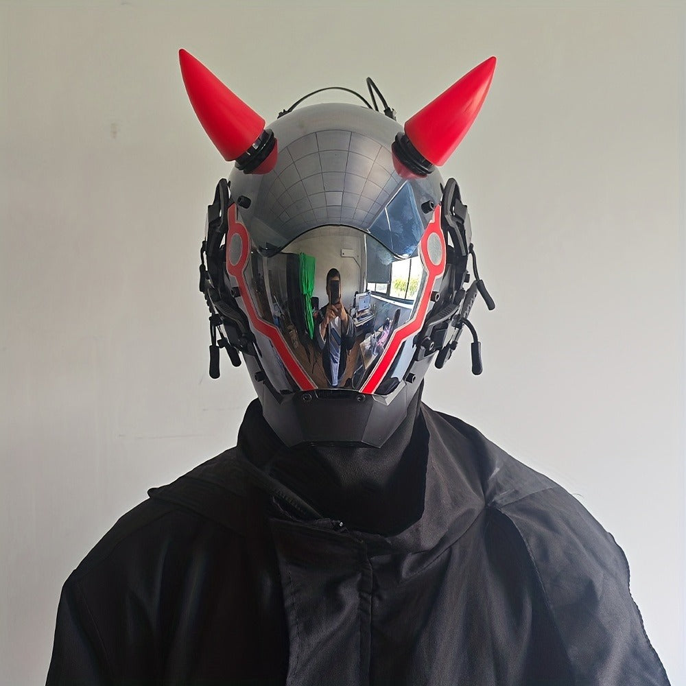 Electric Pink Punk Cosplay Mask with Helmet – Battery-Powered LED Full Face Mask for Halloween, Christmas, Easter, Rave Music Festival & Party, Unisex Adult Costume Prop, Cool Gift for Men & Women