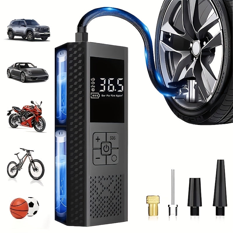 Portable Tire Inflator with Digital Pressure Gauge, Rechargeable Battery, LED Light, Cordless, Suitable for Cars, Motorcycles, Bicycles, And Balls