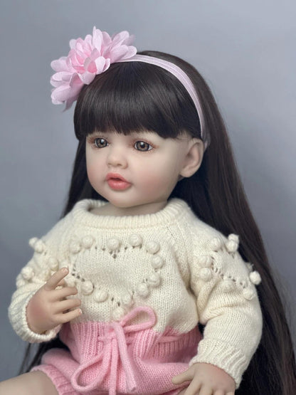 Reborn Baby Doll 22 Inch Full Vinyl Body Bath-Safe with Lifelike Weight Acrylic Eyes & Wig Hair – Includes Clothes Pacifier Bottle & Birth Certificate, Realistic Newborn Girl Gift for Kids & Collectors 55cm
