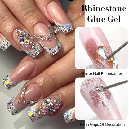 Nail Rhinestone Adhesive Gel 2pcs 0.34oz Clear Sticky Glue for 3D Nail Art Gems Charms Crystals Drill Jewelry - Long Lasting Precision Tip Nail Decoration Glue for Women DIY Home Salon