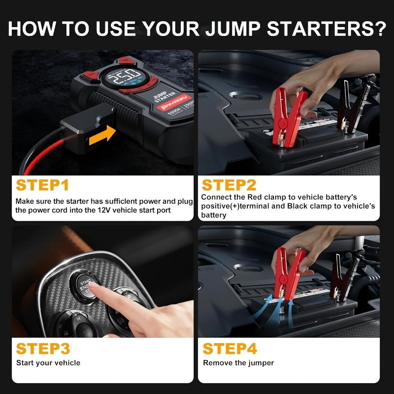 Jump Starter with Air Compressor, 150 PSI Car Air Compressor & 5000A Peak Car Jump Starter (2.64 Gallons Of Gasoline, 2.38 Gallons Of Diesel) with LED Light, Power Bank Function.
