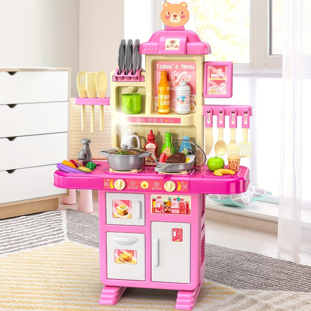 Pretend Play Kitchen Playset with Lights & Sounds – Interactive Toy Kitchen Accessories for Toddlers Ages 3+ – Indoor Kids Cooking Set Christmas Birthday Holiday Gift