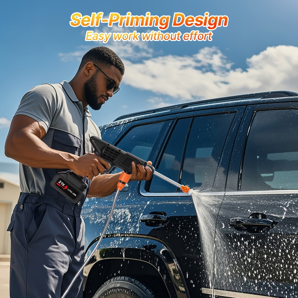 Cordless Pressure Washer 300W - 6-in-1 Nozzle, 1.3GPM Handheld Car Wash Gun with 15000mAh Battery, 60-Min Runtime for Car, Home, Garden & Floor Cleaning