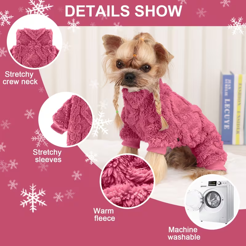 Fleece Dog Sweater Turtleneck Jumpsuit for Small Dogs & Cats 1-15 lbs - Soft Warm Winter Puppy Pajamas Onesie, Machine Washable Open Belly Pet Clothes for Girls, XXS-M, 6 Colors