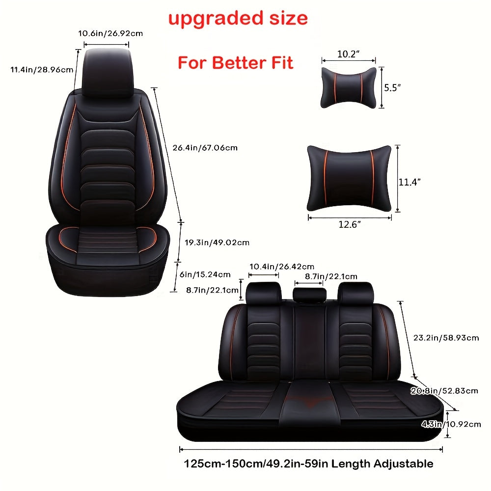 5-Seat Full Set Faux Leather Car Seat Covers - Waterproof All-Weather Protection, Full Surrounded Cushion Protector with Soft Foam Padding, Precise Fit for Cars, Trucks, Sedans & SUVs - Easy Installation, Durable Automotive Interior Accessories (Ideal Chr