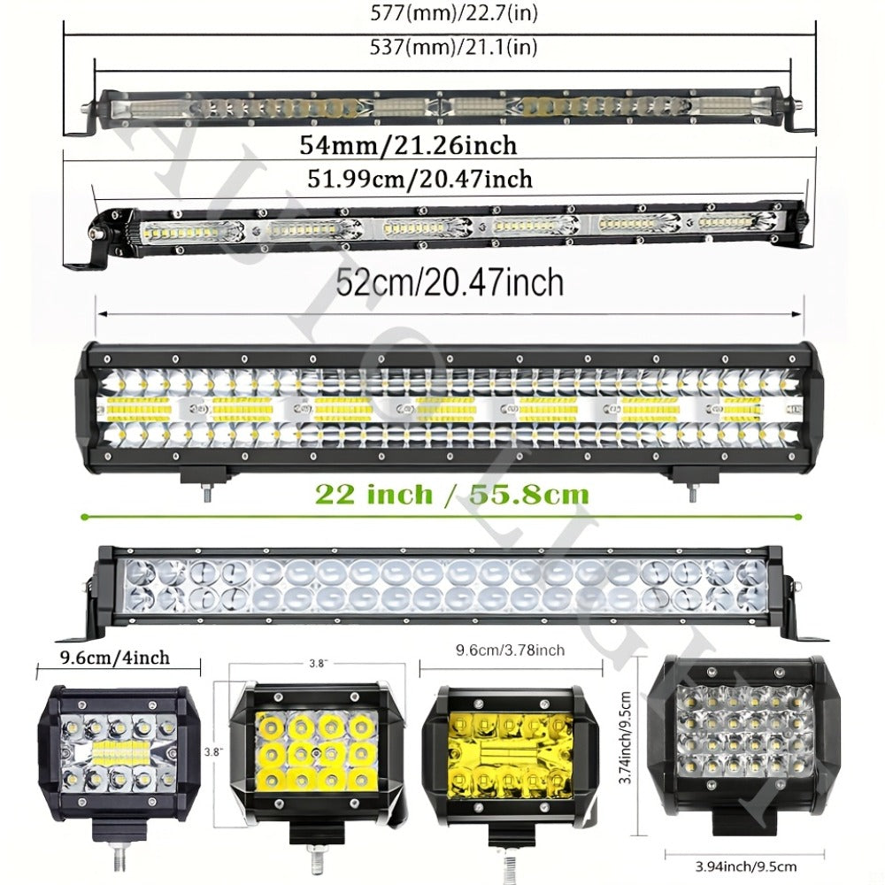 LED Off-Road Light Bar Kit 4"-21" Strip & Work Lights Combo for Jeep Truck Car - Wiring Harness Included